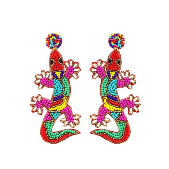 Multi color gecko lizard earrings - Picture 2 of 4